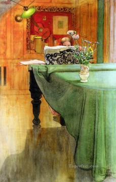  1908 Oil Painting - Brita Vid Pianot Brita at the Piano 1908 Carl Larsson